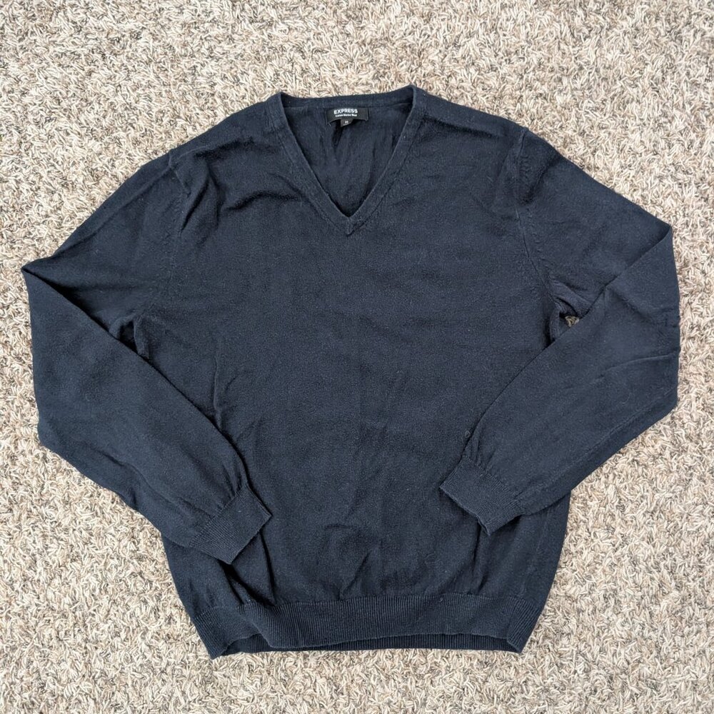 Express Men's V-Neck Cotton-Merino Wool V-Neck Sweater - Black - Medium